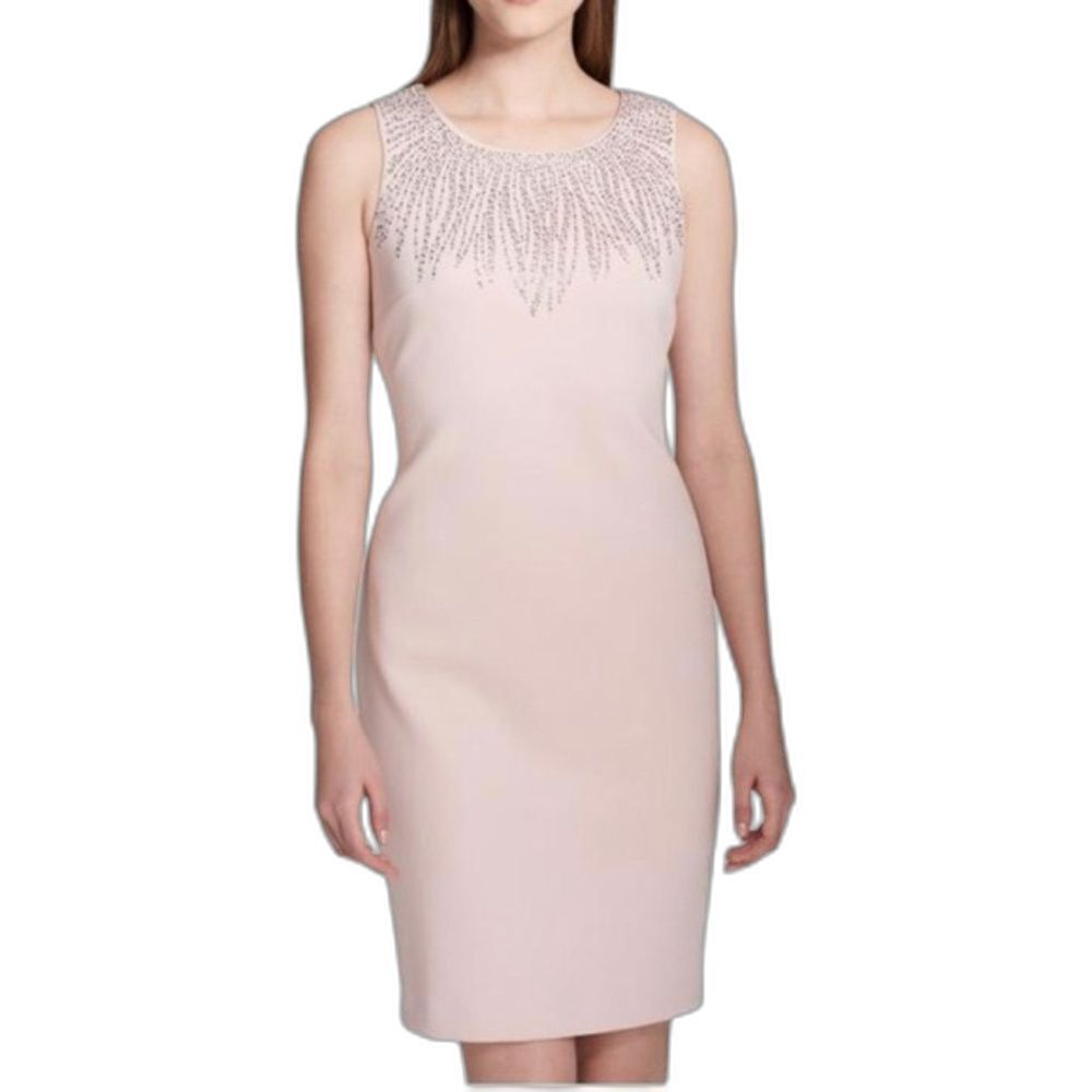 Calvin Klein Sleeveless Scuba Sheath Dress Woman's Size 8 Light Pink & Silver